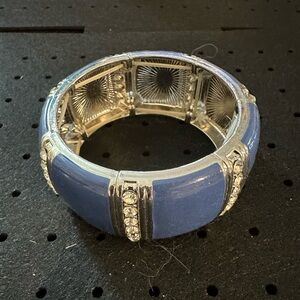 Chunky Blue Enamel and Rhinestone Stretch Bracelet